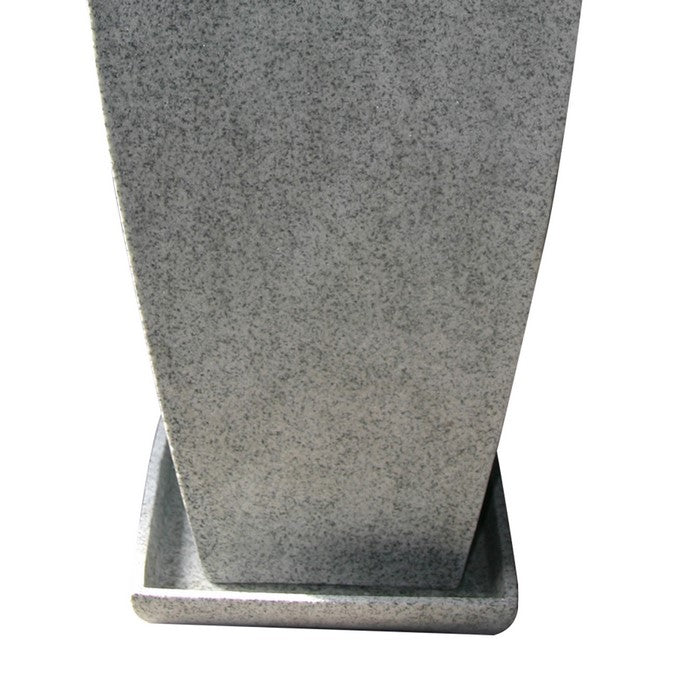 Tall Ball Top Fountain with Tall Square Vase Base Planter, Gray