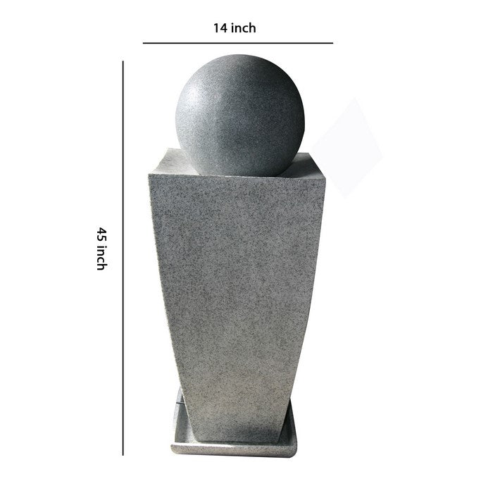 Tall Ball Top Fountain with Tall Square Vase Base Planter, Gray