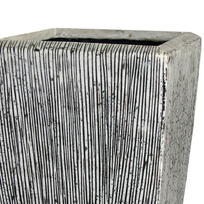 Hand Made Square Ribbed Planter with Tapered Bottom, White, Set of 3