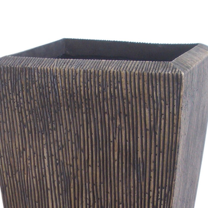 Hand Made Square Ribbed Planter with Tapered Bottom, Brown, Set of 3