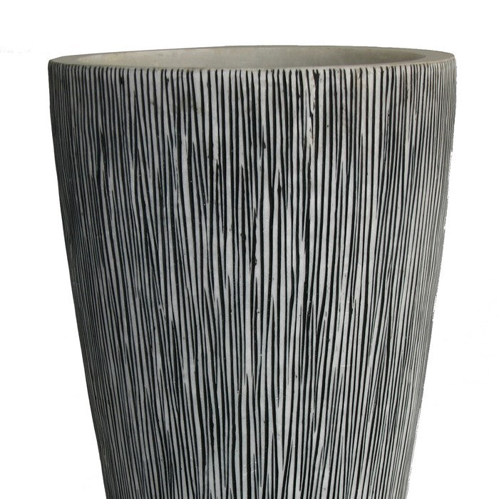 Hand Made Conical Ribbed Flower Vase Sandstone Planter, White