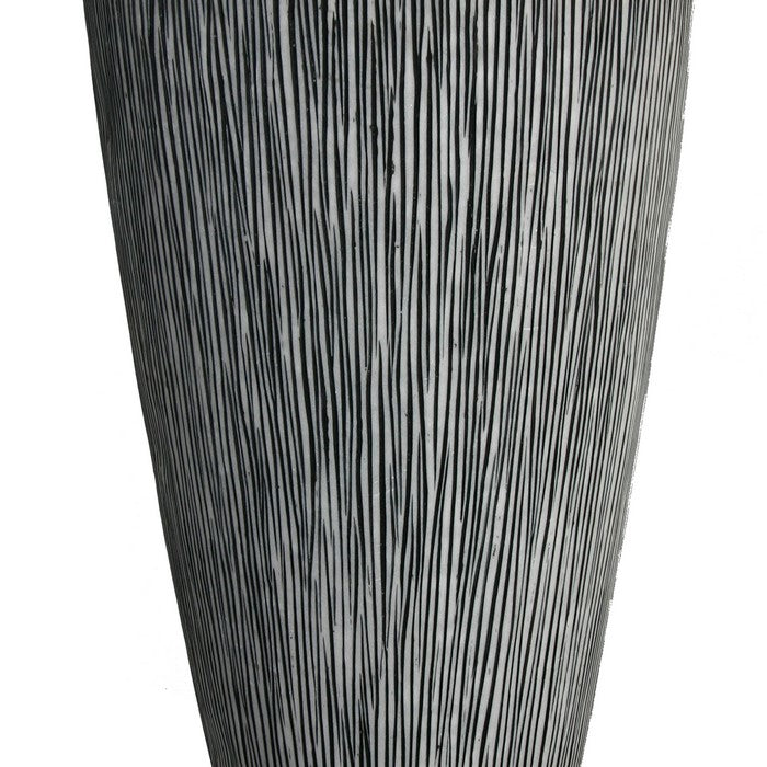 Hand Made Conical Ribbed Flower Vase Sandstone Planter, White