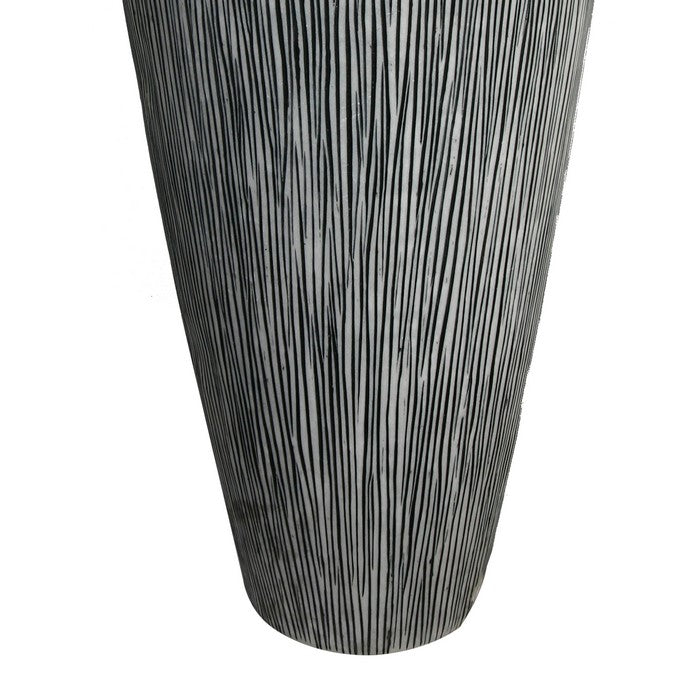 Hand Made Conical Ribbed Flower Vase Sandstone Planter, White