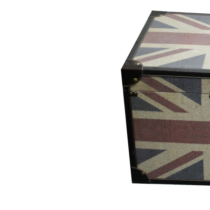 Storage Trunk with Union Jack Print Canvas Upholstery, Multicolor, Set of 3