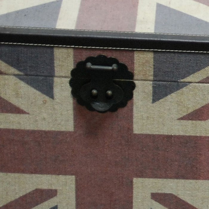 Storage Trunk with Union Jack Print Canvas Upholstery, Multicolor, Set of 3