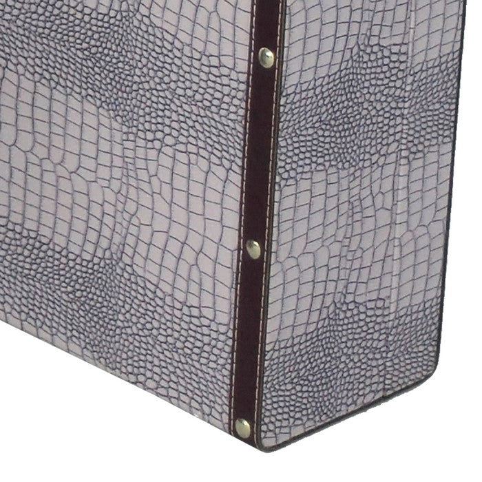 Trunk Style Suitcase with Textured Print Canvas Covering, Gray, Set of 2