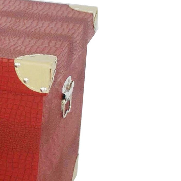 Storage Trunk with Textured Canvas Upholstery, Red and Gold, Set of 3