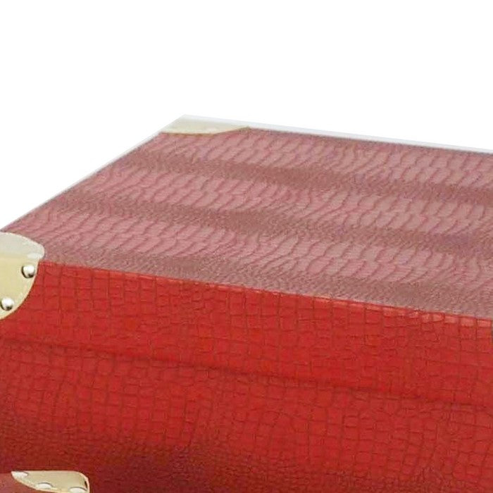 Storage Trunk with Textured Canvas Upholstery, Red and Gold, Set of 3