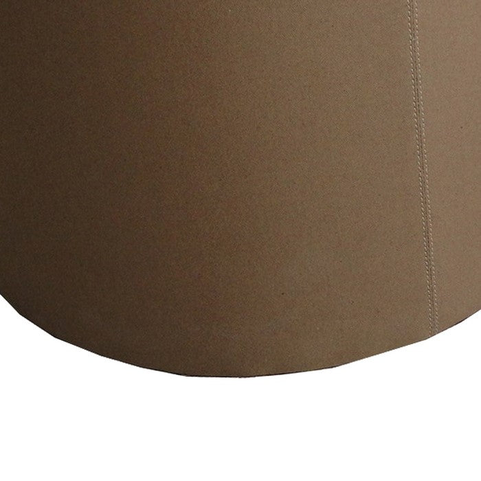 Fabric Upholstered Round Ottoman with Double Stitch Details, Brown