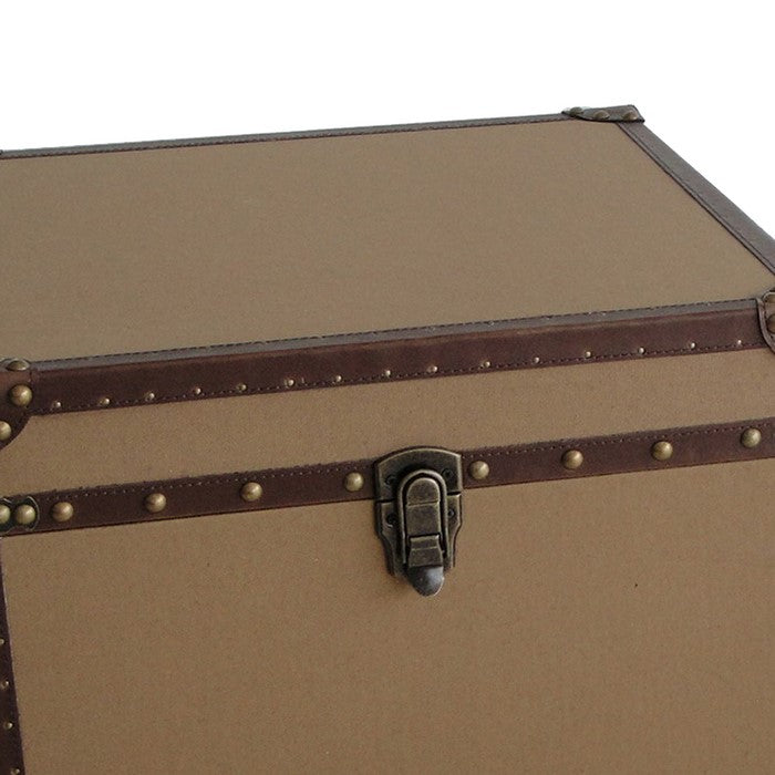 Fabric Upholstered Square Trunk with Nailhead Details, Brown, Set of 2