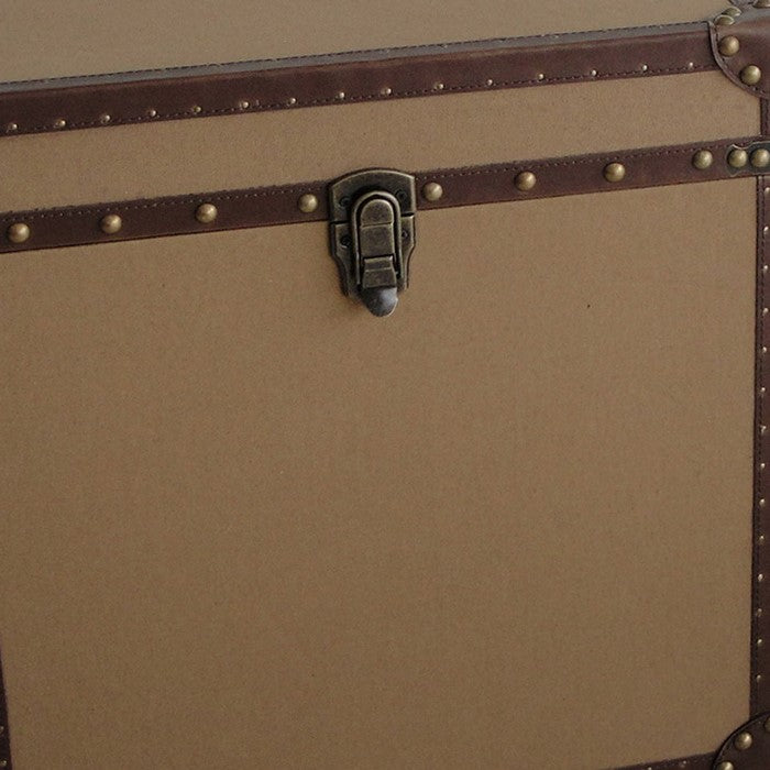 Fabric Upholstered Square Trunk with Nailhead Details, Brown, Set of 2