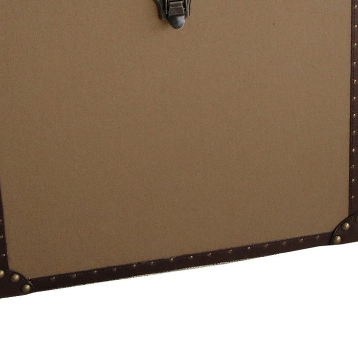 Fabric Upholstered Square Trunk with Nailhead Details, Brown, Set of 2