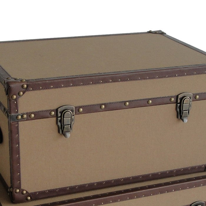 Fabric Upholstered Rectangular Trunk with Nailhead Details, Brown, Set of 2