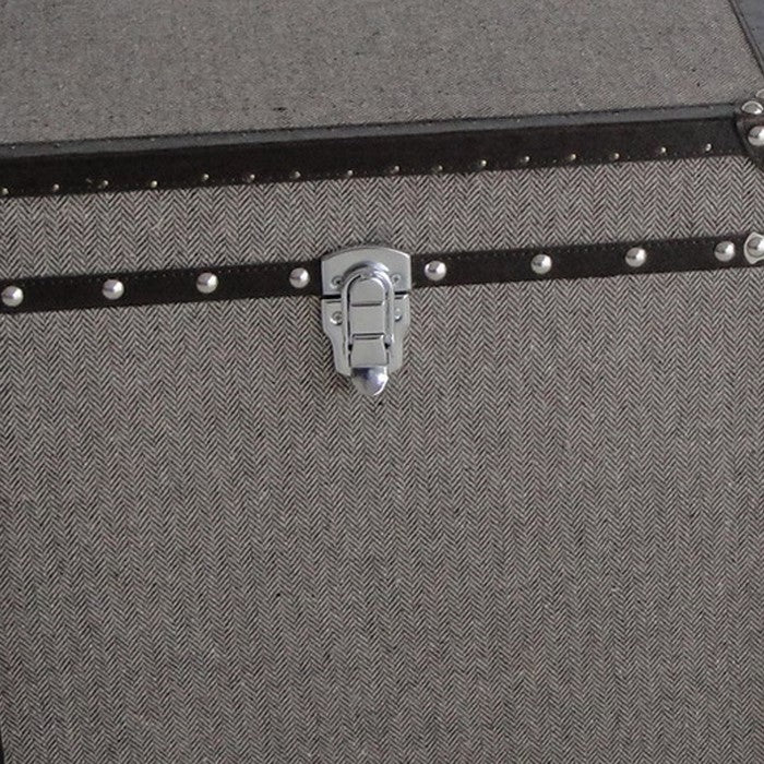 Fabric Upholstered Square Trunk with Nailhead Details, Gray, Set of 2
