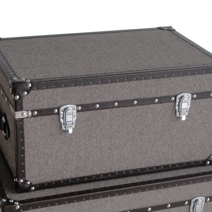Fabric Upholstered Rectangular Trunk with Nailhead Details, Gray, Set of 2