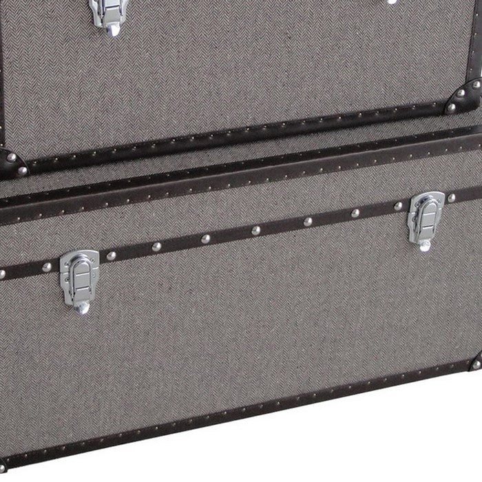 Fabric Upholstered Rectangular Trunk with Nailhead Details, Gray, Set of 2