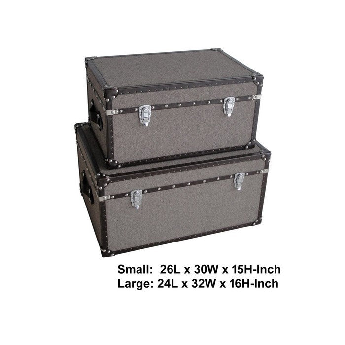 Fabric Upholstered Rectangular Trunk with Nailhead Details, Gray, Set of 2