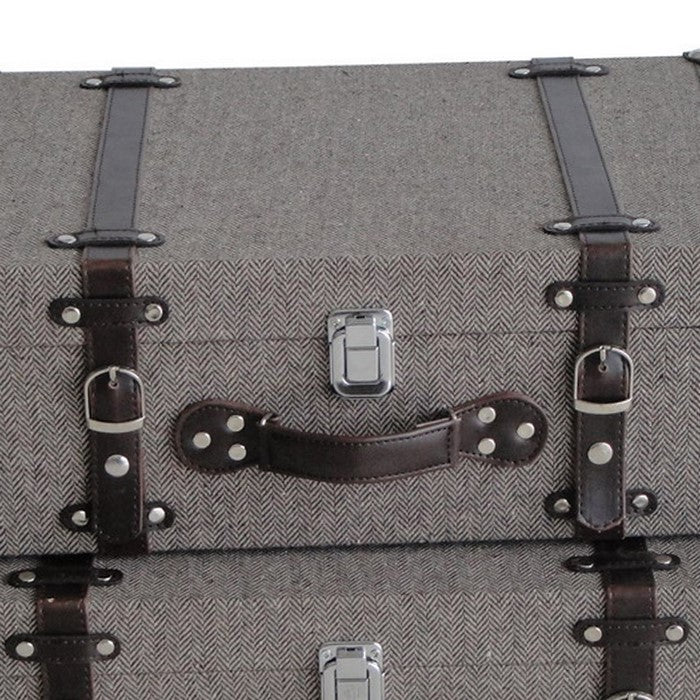 Textured Fabric Upholstered Suitcase with Nailhead Details, Gray, Set of 2