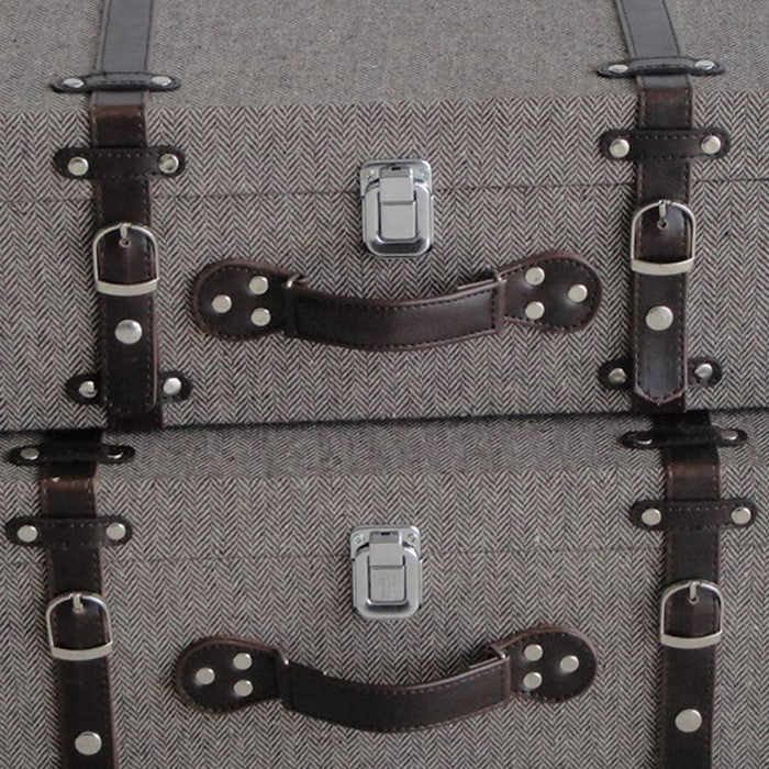 Textured Fabric Upholstered Suitcase with Nailhead Details, Gray, Set of 2