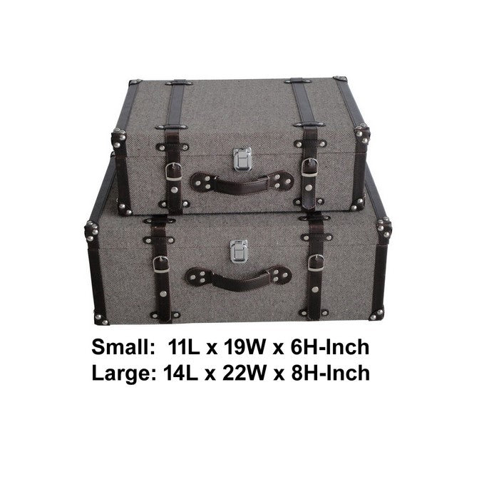Textured Fabric Upholstered Suitcase with Nailhead Details, Gray, Set of 2
