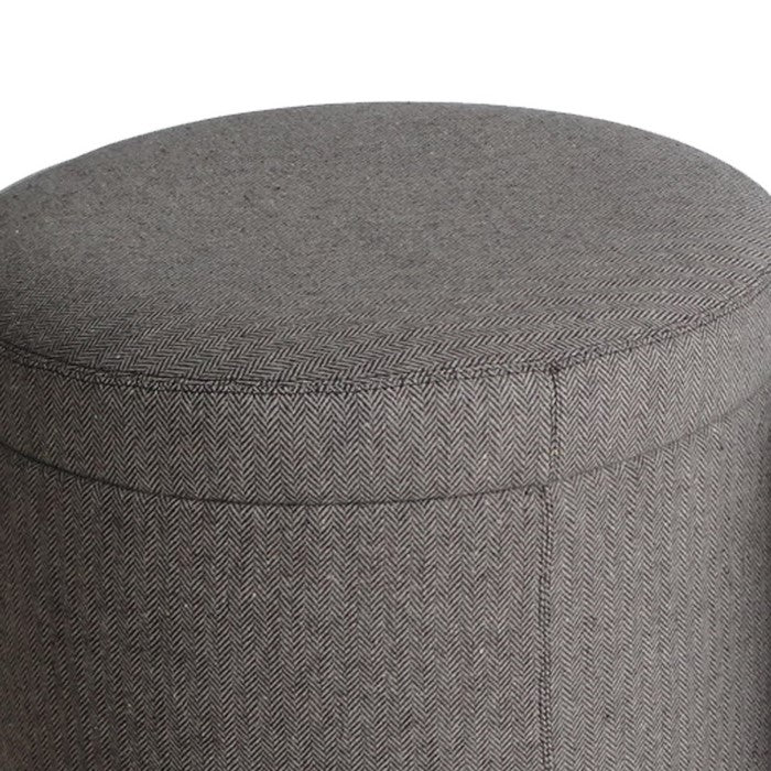Round Storage Ottoman with Textured Fabric Upholstery, Gray