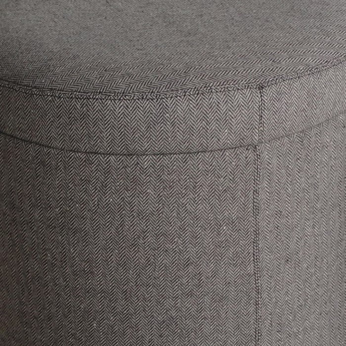 Round Storage Ottoman with Textured Fabric Upholstery, Gray