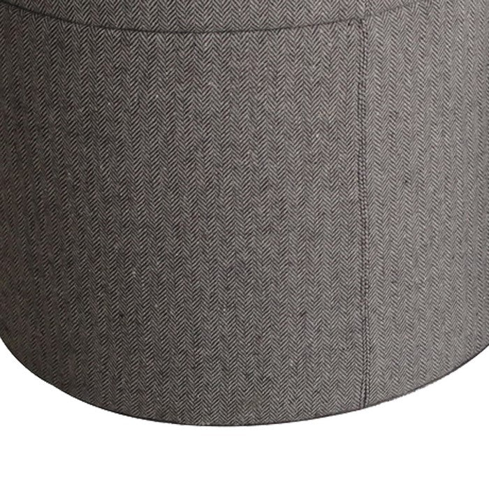 Round Storage Ottoman with Textured Fabric Upholstery, Gray