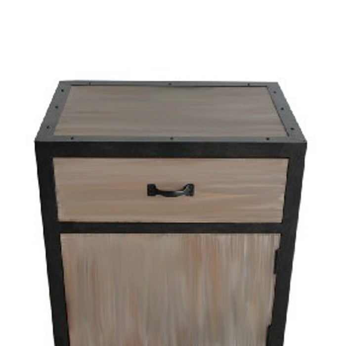 Transitional Wooden End Table with Metal Framing, Black & Brown