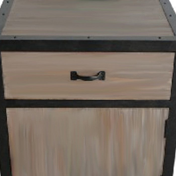 Transitional Wooden End Table with Metal Framing, Black & Brown
