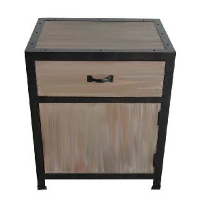 Transitional Wooden End Table with Metal Framing, Black & Brown