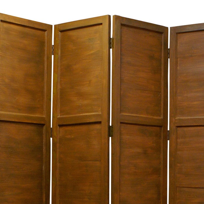 Wooden 4 Panel Foldable Floor Screen with Washed Panels, Brown