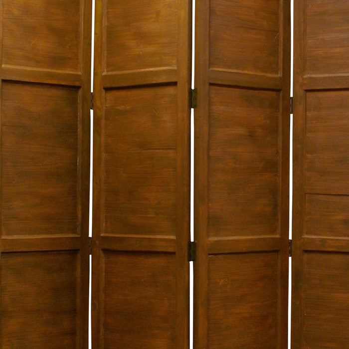 Wooden 4 Panel Foldable Floor Screen with Washed Panels, Brown