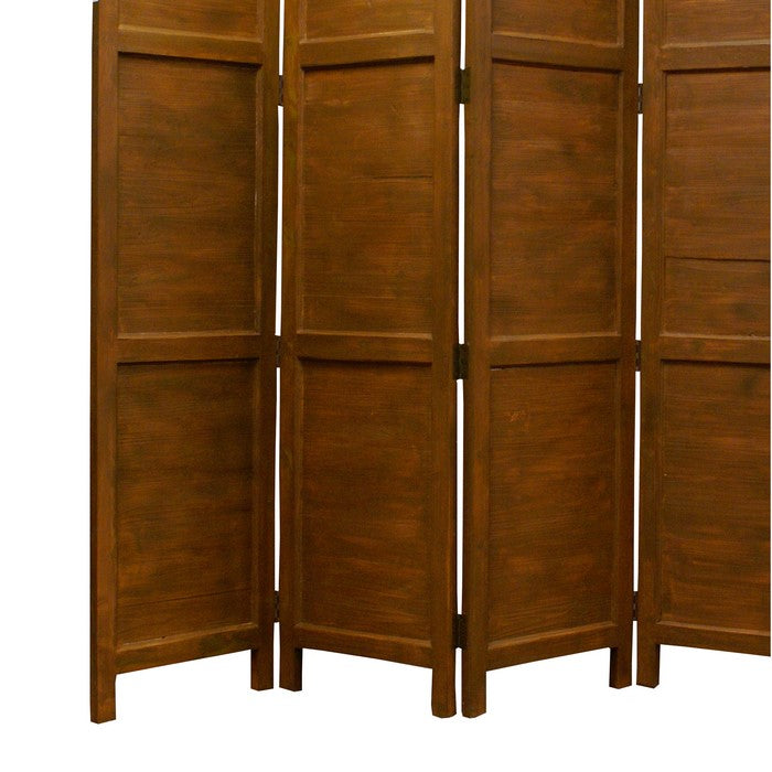 Wooden 4 Panel Foldable Floor Screen with Washed Panels, Brown