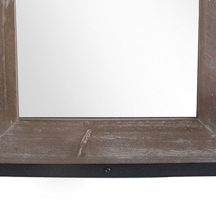 Transitional Mirror with Wooden Framing and Metal Outline, Black & Brown