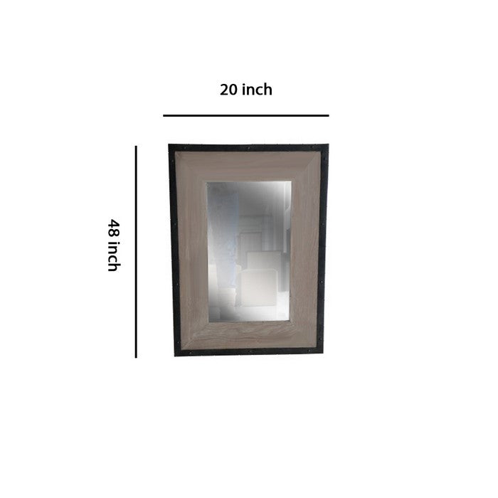 Transitional Mirror with Wooden Framing and Metal Outline, Black & Brown