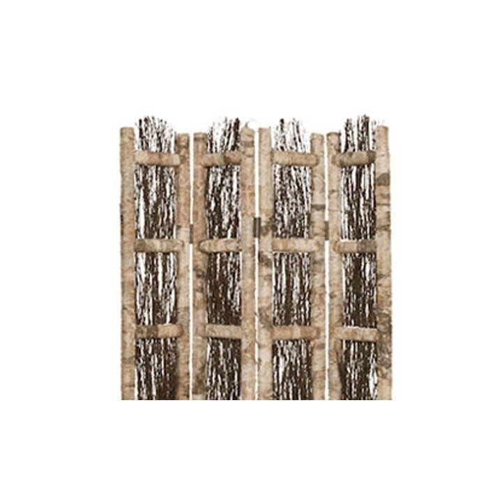 Wooden Foldable Screen with Twig Design 4 Ladder Style Panels, Brown