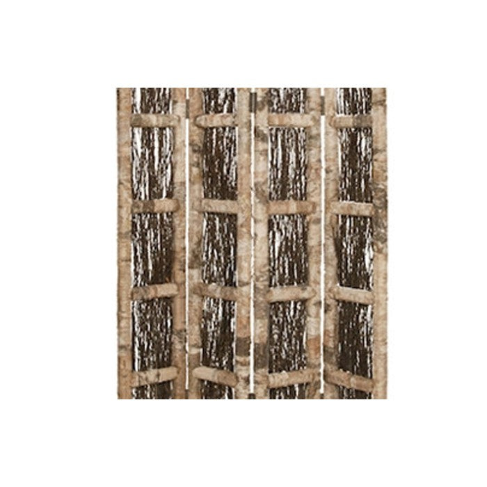 Wooden Foldable Screen with Twig Design 4 Ladder Style Panels, Brown
