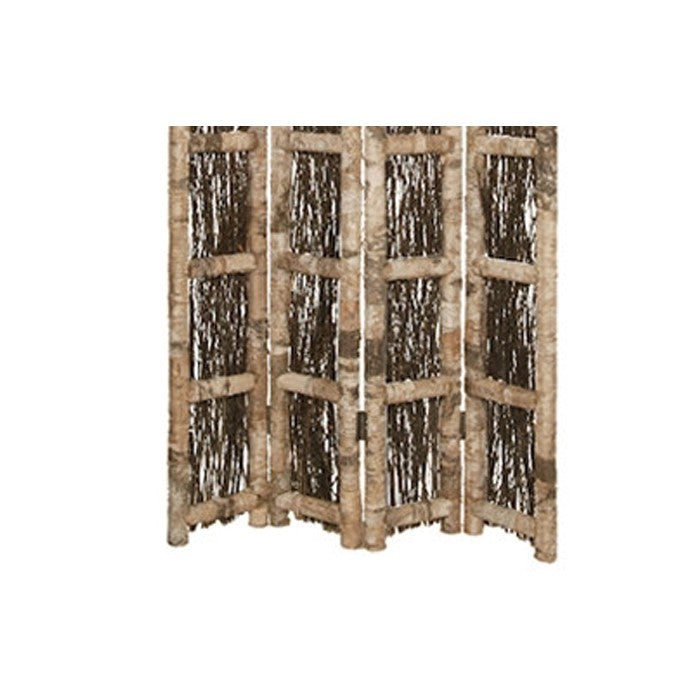 Wooden Foldable Screen with Twig Design 4 Ladder Style Panels, Brown