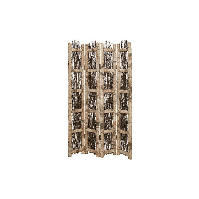 Wooden Foldable Screen with Twig Design 4 Ladder Style Panels, Brown