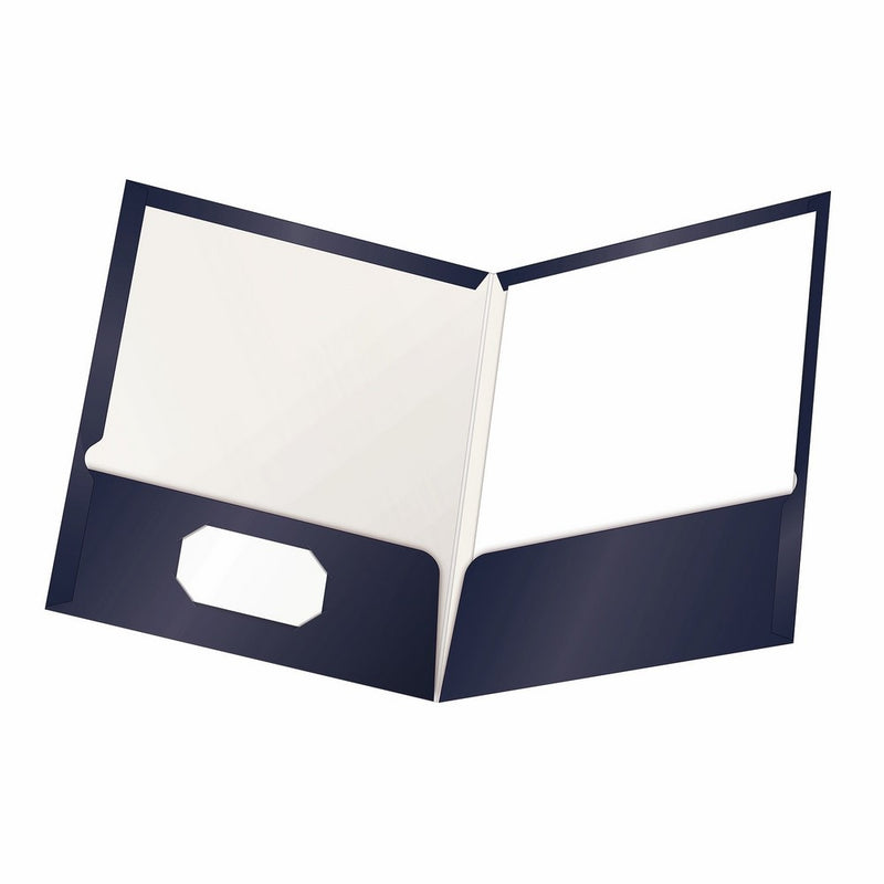 Oxford Showfolio Laminated Twin Pocket Folders, Letter Size, Navy, 25 Per Box (51743)