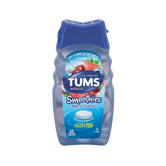 Tums Smoothies Antacid Chewable Tablets, Berry Fusion - 60 Count