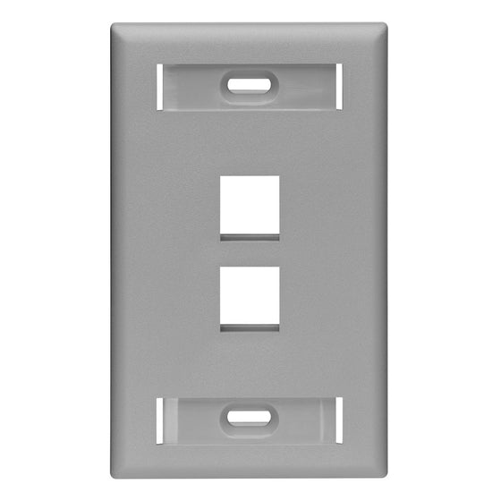 Leviton 42080-2GS QuickPort Wallplate with Id Window, Single Gang, 2-Port, Grey