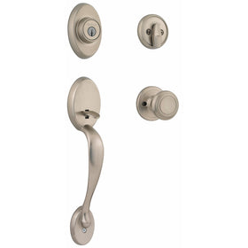 Kwikset Chelsea Single Cylinder Handleset w/Cameron Knob featuring SmartKey in Satin Nickel