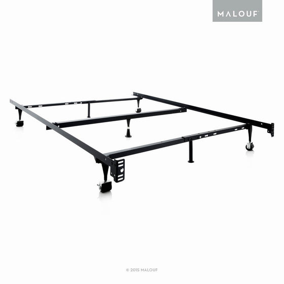 STRUCTURES by Malouf Heavy Duty Adjustable Metal Bed Frame with Center Support and Rug Rollers - (Queen, Full XL, Full, Twin XL, Twin)