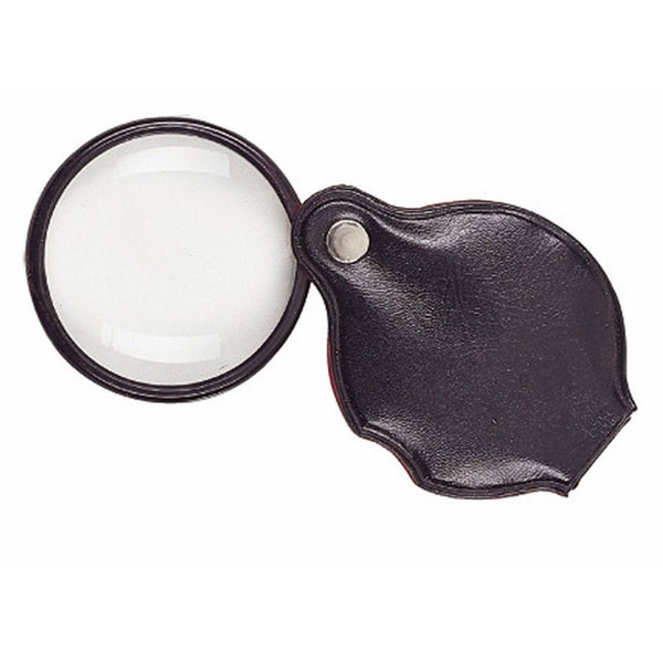 SE 5 X 2" Glass Lens Folding Magnifier with Leather Pouch