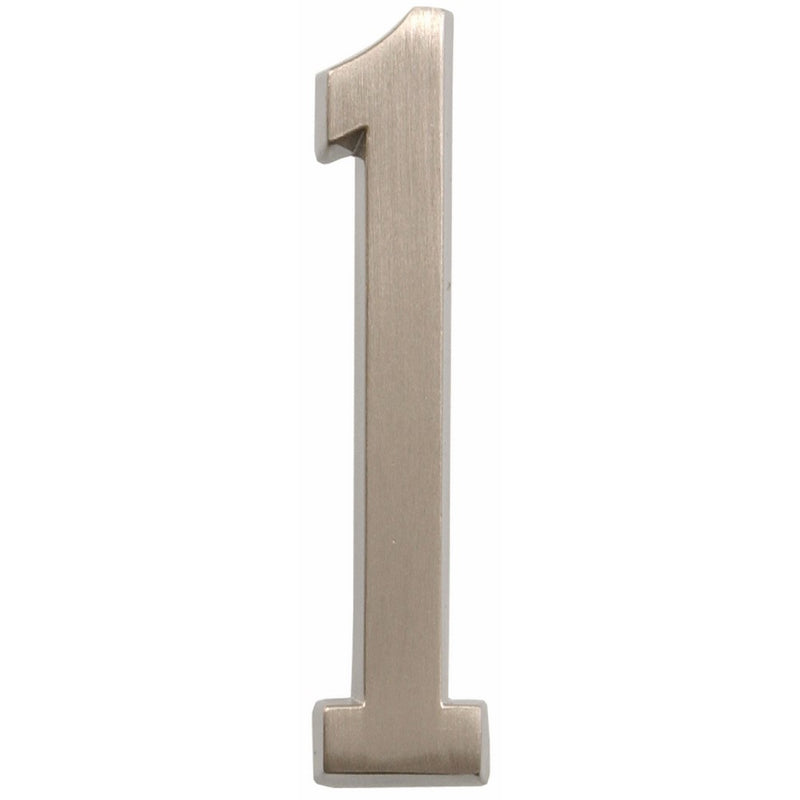 Distinctions by Hillman 843281 4-Inch Die Cast Self-Adhesive House Address Plaque, Brushed Nickel, Number 1