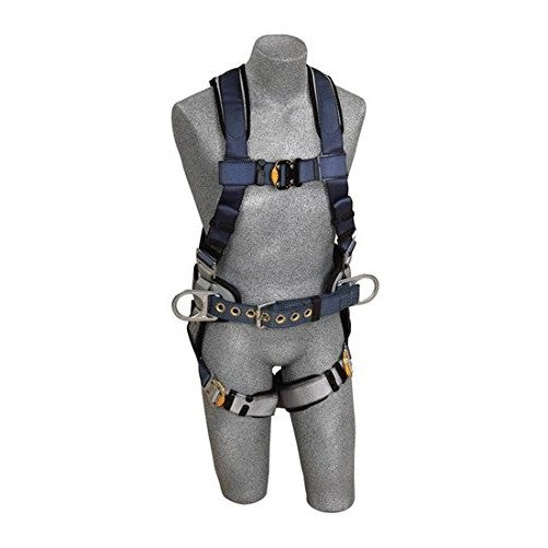 3M DBI-SALA ExoFit 1108501 Construction Harness, Back D-Ring, Sewn-In Back Pad & Belt w/Side D-Rings, Quick-Connect Buckles, Medium, Blue/Gray