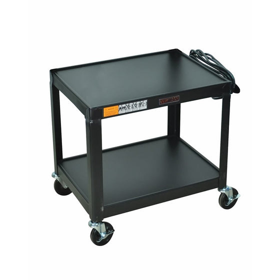 Luxor Multipurpose W26E 2 Shelves Fixed Height Steel A/V Cart - 26" H, Black