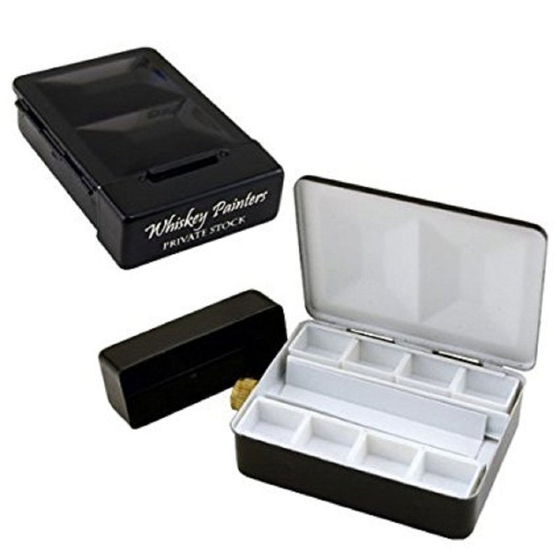 Whiskey Painters Empty Artist 8 Half Pan, Pocket Size,Travel Friendly Flask Palette with Aqua Brush & Water Reservoir Holder