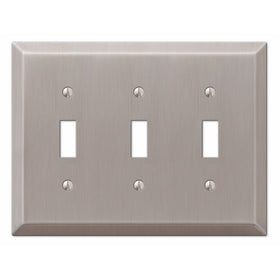 Amerelle 163TTTBN Century Steel 3 Toggle Wallplate, Brushed Nickel